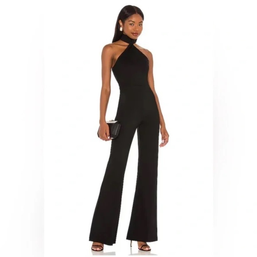 Amanda Uprichard Halter Flared Leg Jumpsuit -  Black Medium
